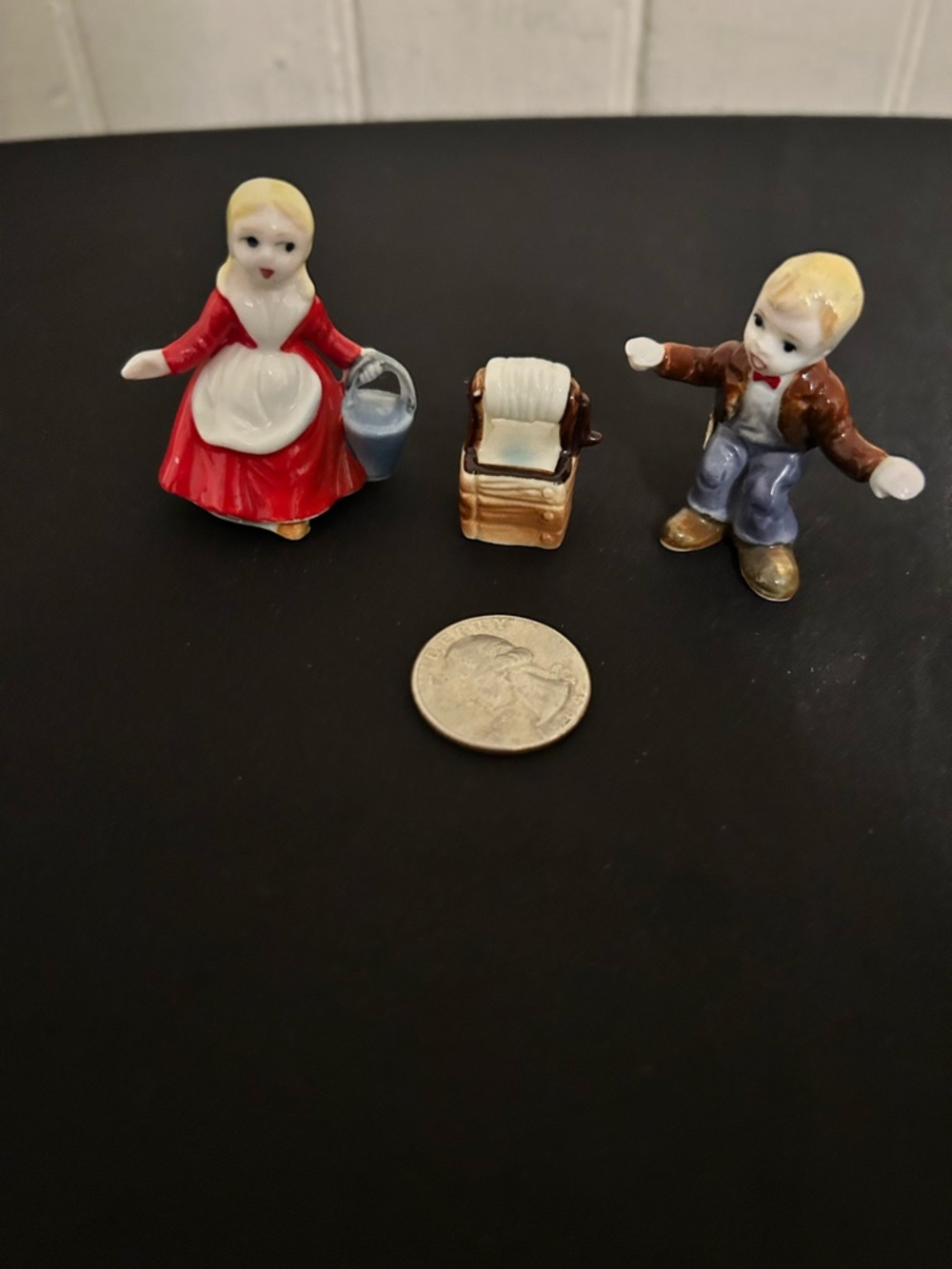 Pristine Vintage Bone China Jack & Jill 3 Pc Miniature Figurine Set/ Japan/ 1960